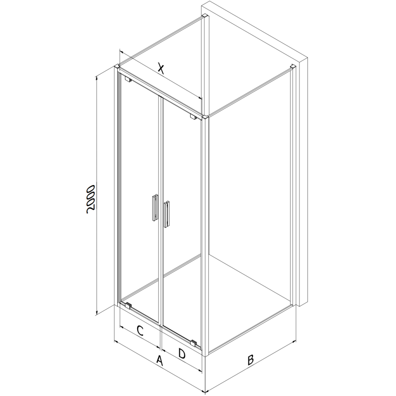 Mexen Exo-3S trijų sienų dušo kabina 100 x 90 cm, skaidri, auksinė - 8182-100-090-50-00-3S