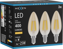 Mexen Vintis 3x LED filamentinė lemputė E14, C35, 4W, Šilta - 2200K, 400 lm, gintarinė - L154-E14-0422-50x03