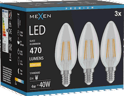 Mexen Vintis 3x LED siūlelio lemputė E14, C35, 4W, Šilta - 2700K, 470 lm, skaidri - L154-E14-0427-00x03