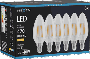 Mexen Vintis 6x LED siūlelio lemputė E14, C35, 4W, Šilta - 2700K, 470 lm, skaidri - L154-E14-0427-00x06