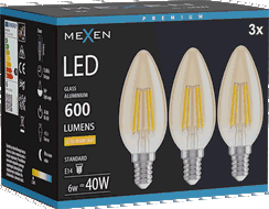 Mexen Vintis 3x LED siūlelio lemputė E14, C35, 6W, Šilta - 2200K, 600 lm, gintarinė - L154-E14-0622-50x03