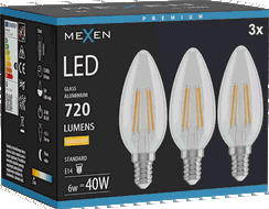 Mexen Vintis 3x LED siūlelio lemputė E14, C35, 6W, Šilta - 2700K, 720 lm, skaidri - L154-E14-0627-00x03