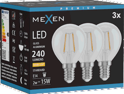 Mexen Vintis 3x LED filamentinė lemputė E14, G45, 2W, šilta - 2700K, 240 lm, skaidri - L156-E14-0227-00x03