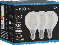 Mexen Vintis 3x LED kaitinimo elementas lemputė E14, G45, 2W, Neutralus - 4000K, 240 lm, skaidrus - L156-E14-0240-00x03