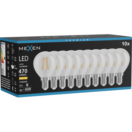 Mexen Vintis 10x LED filamentinė lemputė E14, G45, 4W, šilta - 2700K, 470 lm, skaidri - L156-E14-0427-00x10