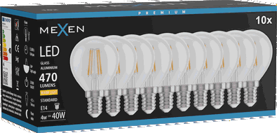 Mexen Vintis 10x LED filamentinė lemputė E14, G45, 4W, šilta - 2700K, 470 lm, skaidri - L156-E14-0427-00x10