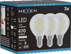 Mexen Vintis 3x LED gijų lemputė E14, G45, 4W, Neutrali - 4000K, 470 lm, skaidri - L156-E14-0427-00x03 - L156-E14-0440-00x03