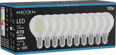 Mexen Vintis 10x LED siūlelio lemputė E14, G45, 4W, Neutrali - 4000K, 470 lm, skaidri - L156-E14-0427-00x10