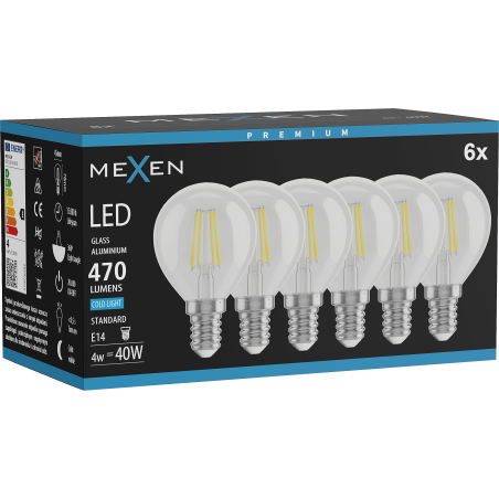 Mexen Vintis 6x Lemputė LED E14, G45, 4W, Šalta - 6500K, 470 lm, skaidri - L156-E14-0465-00x06