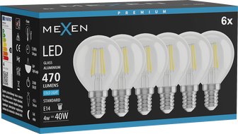 Mexen Vintis 6x Lemputė LED E14, G45, 4W, Šalta - 6500K, 470 lm, skaidri - L156-E14-0465-00x06