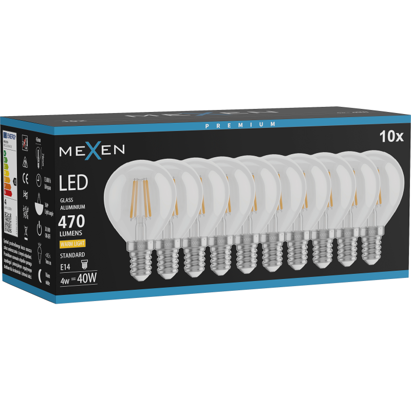 Mexen Vintis 10x kaitinamoji LED lemputė E14, G45, 6W, Šilta - 2700K, 720 lm, skaidri - L156-E14-0627-00x10