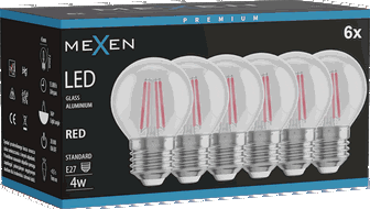 Mexen Vintis 6x LED filamento lemputė E27, G45, 4W, 55 lm, raudona - L156-E27-04XX-45x06