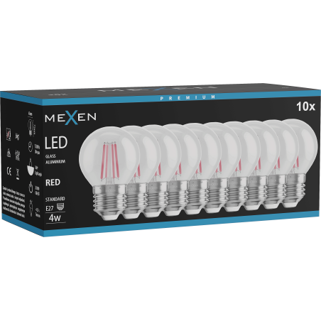 Mexen Vintis 10x LED siūlinė lemputė E27, G45, 4W, 55 lm, raudona - L156-E27-04XX-45x10