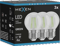 Mexen Vintis 3x LED gijų lemputė E27, G45, 4W, 55 lm, žalia - L156-E27-04XX-46x03