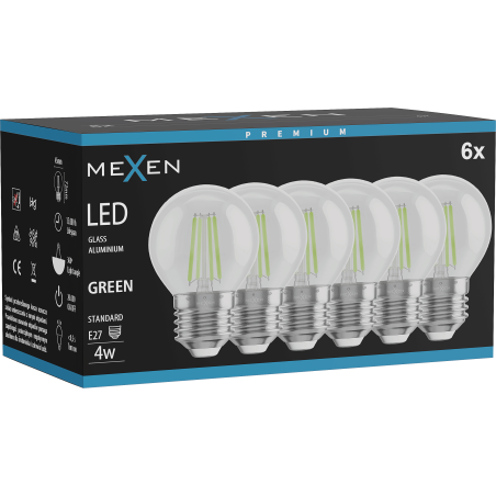 Mexen Vintis 6x LED siūlų lemputė E27, G45, 4W, 55 lm, žalia - L156-E27-04XX-46x06