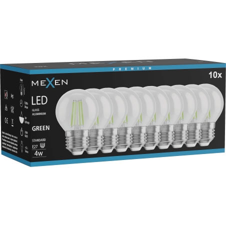 Mexen Vintis 10x LED filamentinė lemputė E27, G45, 4W, 55 lm, žalia - L156-E27-04XX-46x10