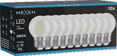 Mexen Vintis 10x LED filamentinė lemputė E27, G45, 4W, 55 lm, žalia - L156-E27-04XX-46x10