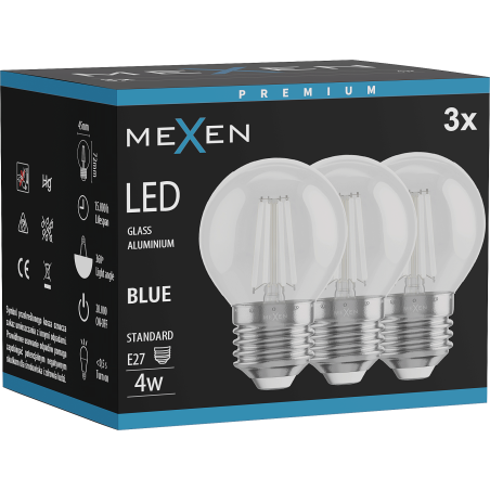 Mexen Vintis 3x LED gijų lemputė E27, G45, 4W, 55 lm, mėlyna - L156-E27-04XX-47x03