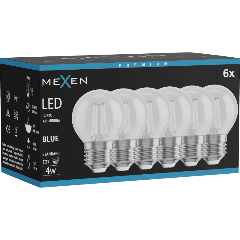 Mexen Vintis 6x LED siūlelio lemputė E27, G45, 4W, 55 lm, mėlyna - L156-E27-04XX-47x06