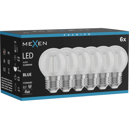 Mexen Vintis 6x LED siūlelio lemputė E27, G45, 4W, 55 lm, mėlyna - L156-E27-04XX-47x06
