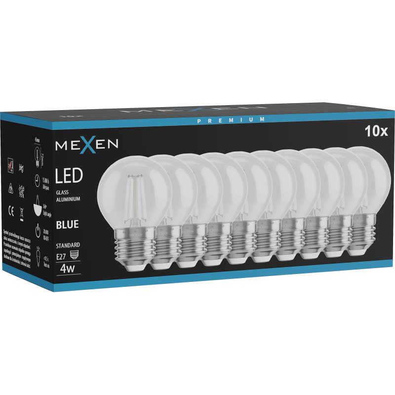 Mexen Vintis 10x LED gijų lemputė E27, G45, 4W, 55 lm, mėlyna - L156-E27-04XX-47x10