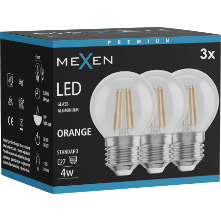 Mexen Vintis 3x LED Gijų Lemputė E27, G45, 4W, 55 lm, oranžinė - L156-E27-04XX-48x03
