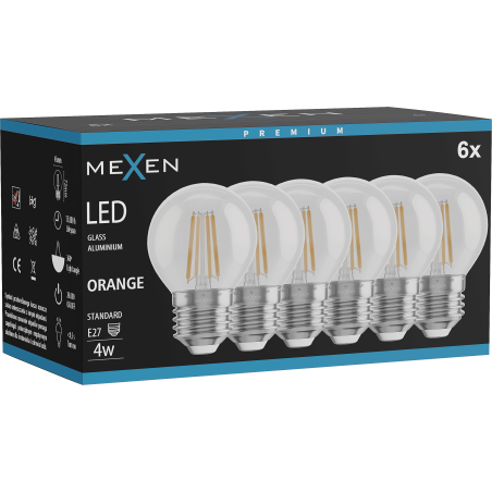Mexen Vintis 6x LED filamentinė lemputė E27, G45, 4W, 55 lm, oranžinė - L156-E27-04XX-48x06