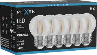 Mexen Vintis 6x LED filamentinė lemputė E27, G45, 4W, 55 lm, oranžinė - L156-E27-04XX-48x06