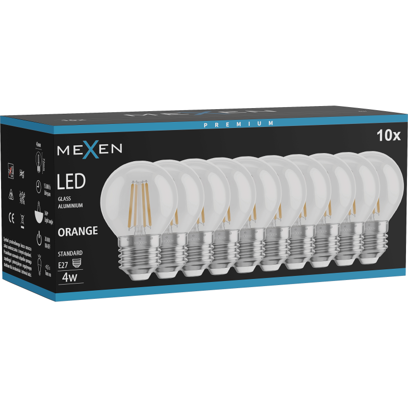 Mexen Vintis 10x LED gijų lemputė E27, G45, 4W, 55 lm, oranžinė - L156-E27-04XX-48x10