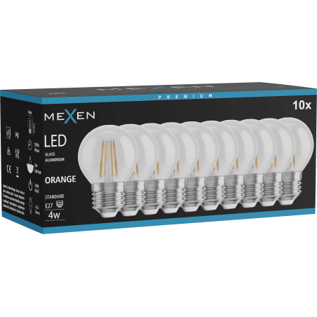 Mexen Vintis 10x LED gijų lemputė E27, G45, 4W, 55 lm, oranžinė - L156-E27-04XX-48x10