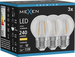 Mexen Vintis 3x LED gijų lemputė E27, G45, 2W, Šilta - 2700K, 240 lm, skaidri - L156-E27-0227-00x03