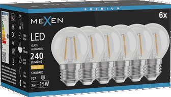 Mexen Vintis 6x LED gijų lemputė E27, G45, 2W, Šilta - 2700K, 240 lm, skaidri - L156-E14-0227-00x06 - L156-E27-0227-00x06