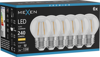 Mexen Vintis 6x LED kaitrinė E27, G45, 2W, Šilta - 2700K, 240 lm, skaidri - L156-E27-0227-00x06