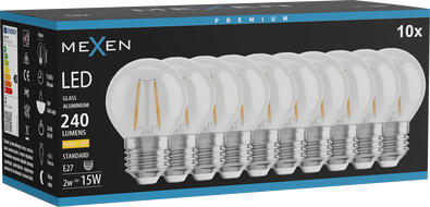 Mexen Vintis 10x LED siūlelio lemputė E27, G45, 2W, Šilta - 2700K, 240 lm, skaidri - L156-E27-0227-00x10