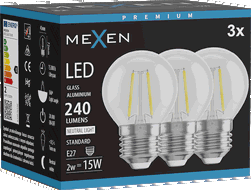 Mexen Vintis 3x LED filamentinė lemputė E27, G45, 2W, Neutralus - 4000K, 240 lm, skaidri - L156-E14-0227-00x03
