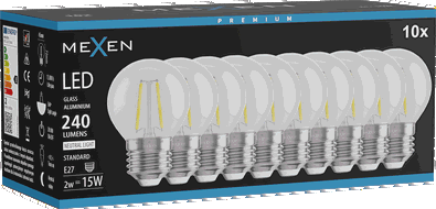 Mexen Vintis 10x LED gijų lemputė E27, G45, 2W, Neutralus - 4000K, 240 lm, skaidrus - L156-E14-0227-00x10