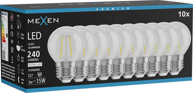 Mexen Vintis 10x LED kaitrinė lemputė E27, G45, 2W, Neutralus - 4000K, 240 lm, skaidrus - L156-E27-0227-00x10
