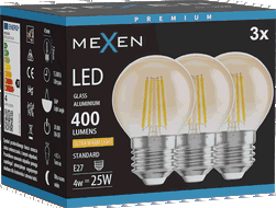 Mexen Vintis 3x LED siūlų lemputė E27, G45, 4W, Šiltai balta - 2200K, 400 lm, gintarinė - L156-E27-0422-50x03