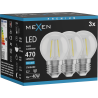 Mexen Vintis 3x LED filamento lemputė E27, G45, 4W, Šalta - 6500K, 470 lm, skaidri - L156-E27-0465-00x03