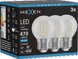 Mexen Vintis 3x LED filamento lemputė E27, G45, 4W, Šalta - 6500K, 470 lm, skaidri - L156-E27-0465-00x03