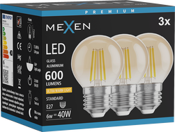 Mexen Vintis 3x LED siūlų lemputė E27, G45, 6W, Šilta - 2200K, 600 lm, gintarinė - L156-E27-0622-50x03