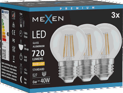 Mexen Vintis 3x LED filamento lemputė E27, G45, 6W, Šilta - 2700K, 720 lm, skaidri - L156-E27-0627-00x03