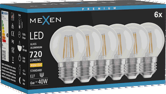 Mexen Vintis 6x LED siūlelio lemputė E27, G45, 6W, Šilta - 2700K, 720 lm, skaidri - L156-E27-0627-00x06