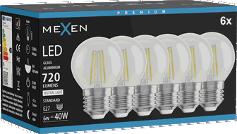 Mexen Vintis 6x Filamento LED lemputė E27, G45, 6W, Neutrali - 4000K, 720 lm, skaidri - L156-E27-0627-00x06