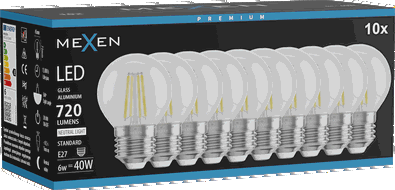Mexen Vintis 10x LED siūlų lemputė E27, G45, 6W, Neutralus - 4000K, 720 lm, skaidrus - L156-E27-0627-00x10
