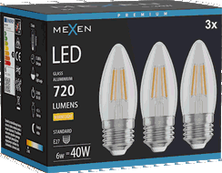 Mexen Vintis 3x LED kaitrinė lemputė E27, C35, 6W, Šiltas - 2700K, 720 lm, skaidri - L154-E27-0627-00x03
