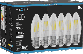 Mexen Vintis 6x Filamento LED lemputė E27, C35, 6W, Neutrali - 4000K, 720 lm, skaidri - L154-E27-0640-00x06