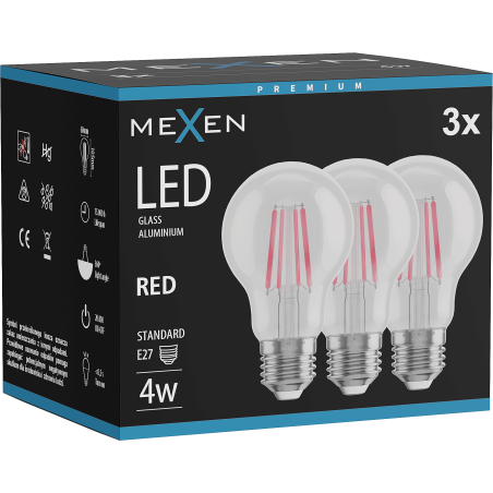 Mexen Vintis 3x LED gija E27 lemputė, A60, 4W, 55 lm, raudona - L150-E27-04XX-45x03
