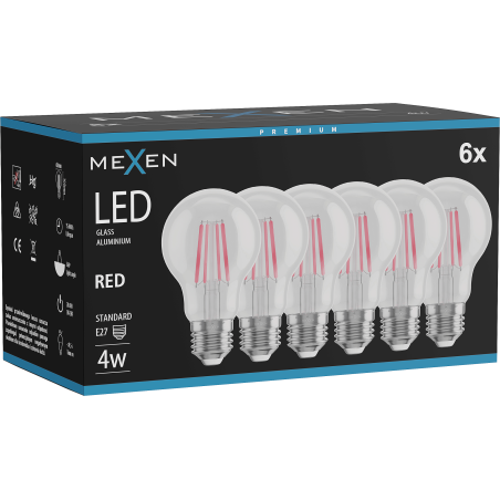 Mexen Vintis 6x LED gijų lemputė E27, A60, 4W, 55 lm, raudona - L150-E27-04XX-45x06