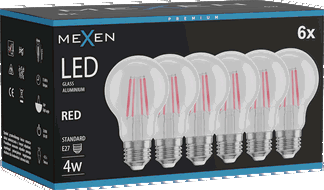 Mexen Vintis 6x LED gijų lemputė E27, A60, 4W, 55 lm, raudona - L150-E27-04XX-45x06
